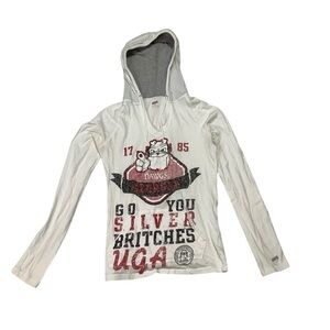 Soffe Georgia Bulldogs Hooded Long-Sleeve Tee Sz Medium White UGA